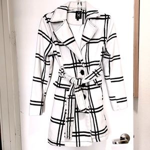 White and Black Plaid Winter Coat